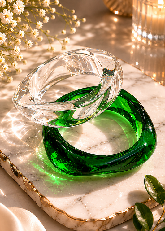 Emerald-Crystal Resin Bangle Set