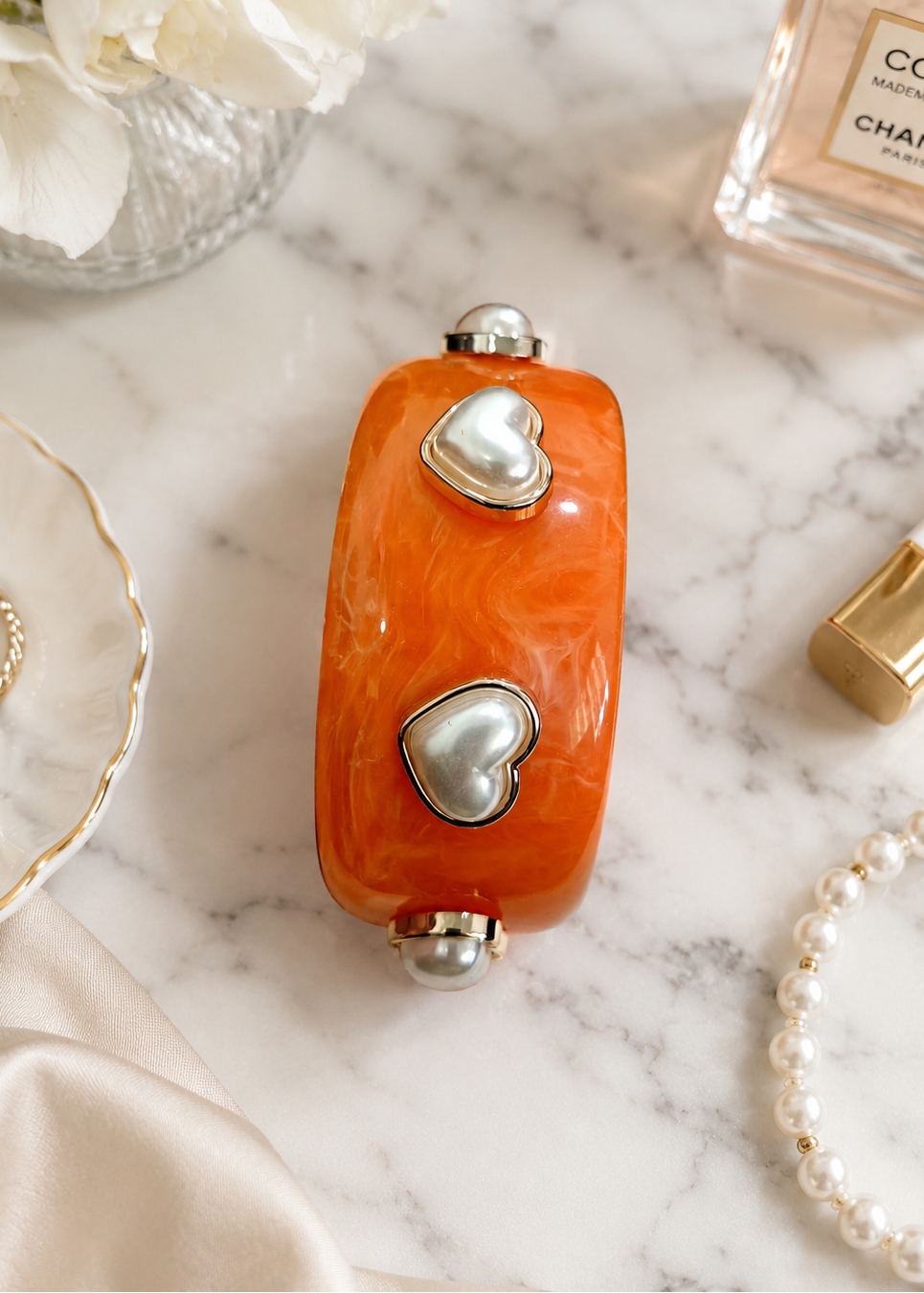Orange Pearl Heart Bangle