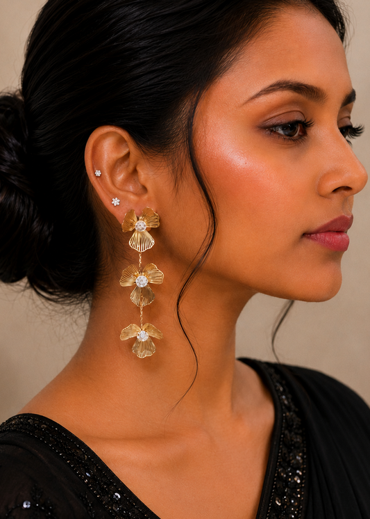 Golden Petal Cascade Earrings
