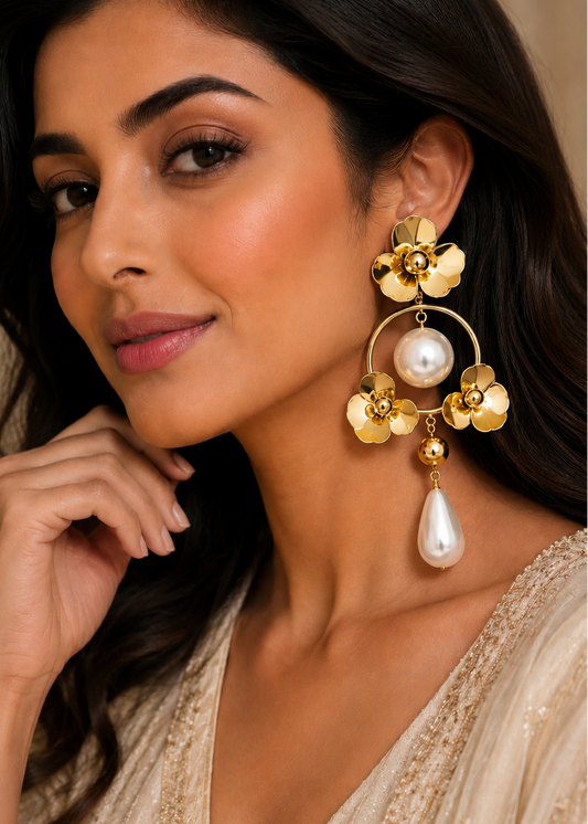Pearl Blossom Statement Earrings