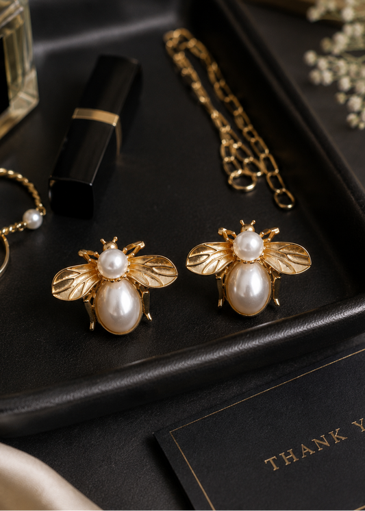 Pearl Bee Charm Studs