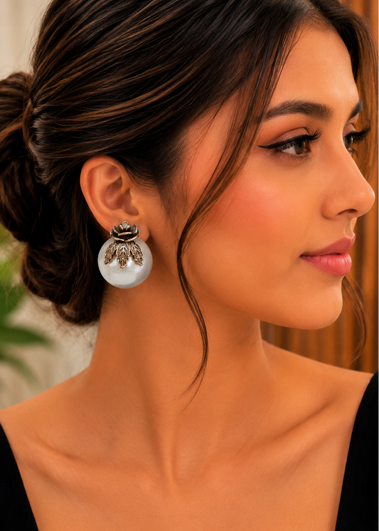Vintage Pearl Bloom Drop Earrings