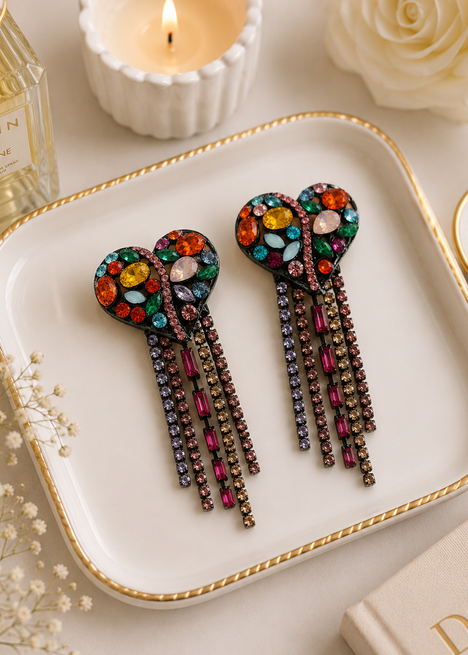 Black Carnival Crystal Fringe Earrings
