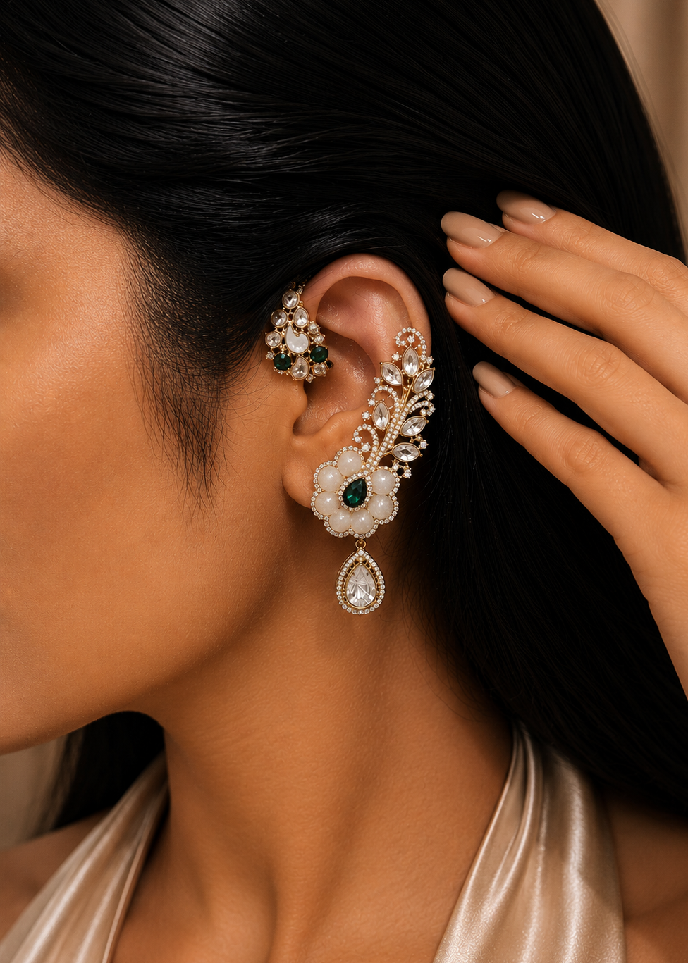 Emerald Bloom Ear Cuff Set