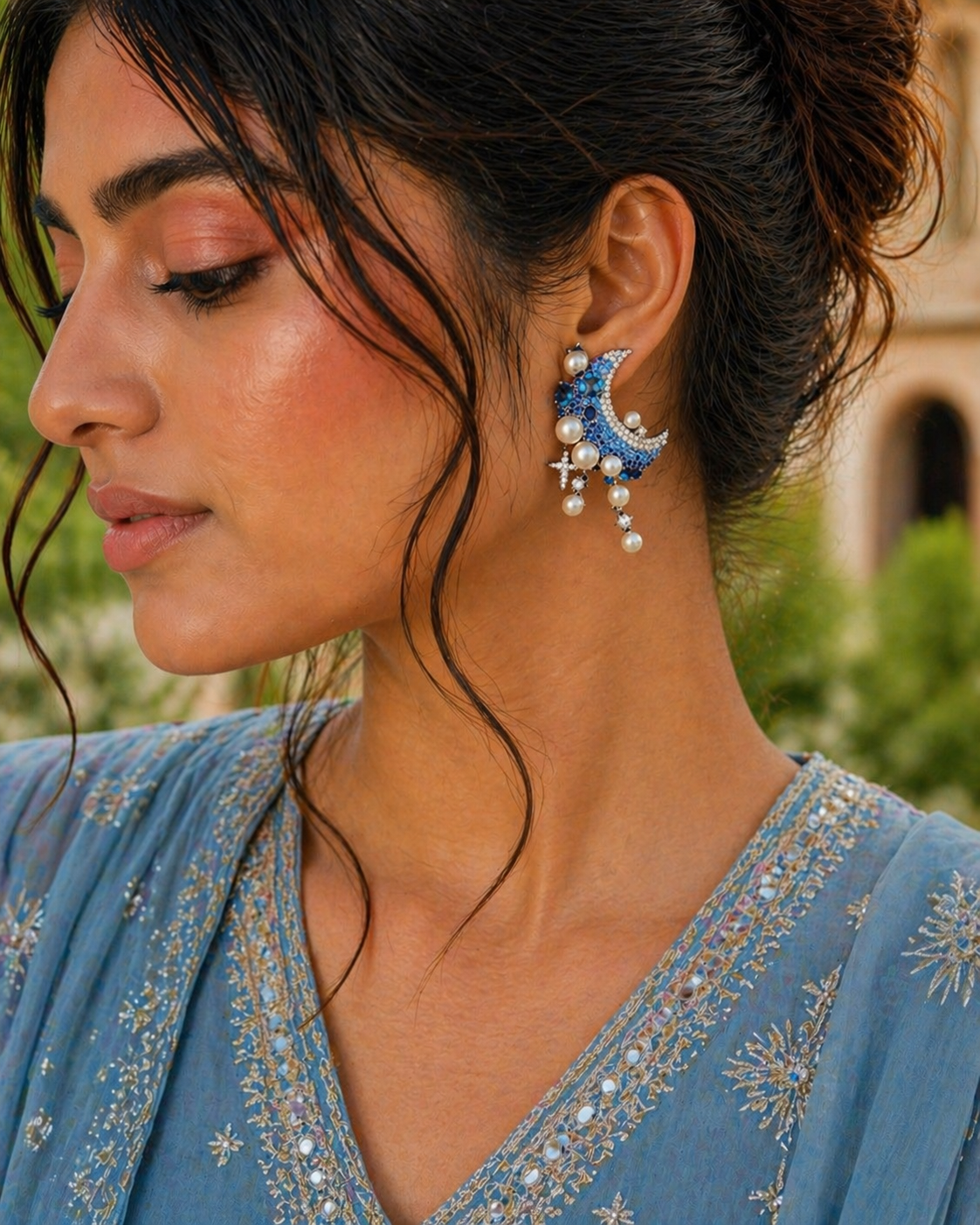Midnight Moon Pearl Drop Earrings