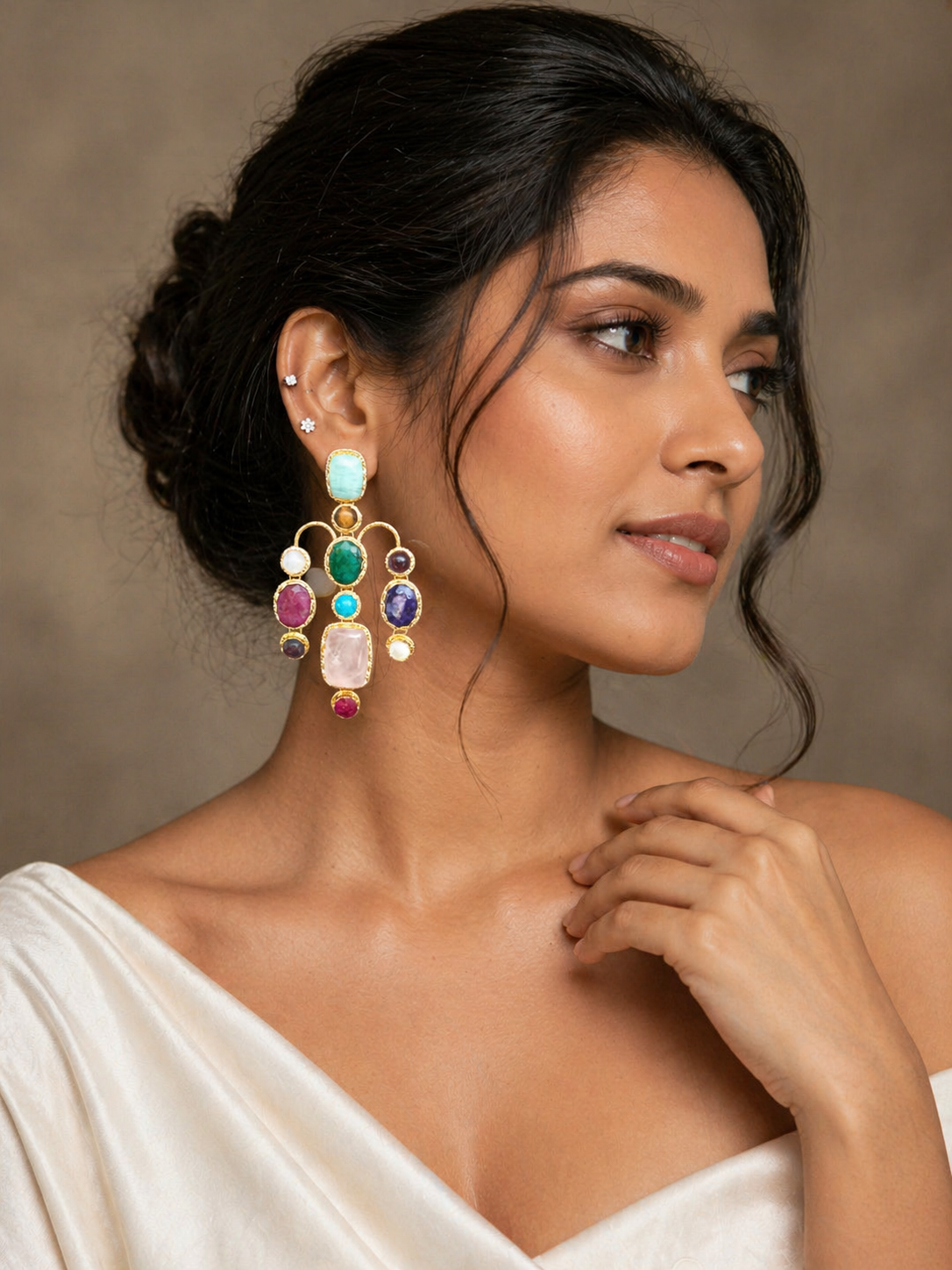 Navratna Chandelier Earrings