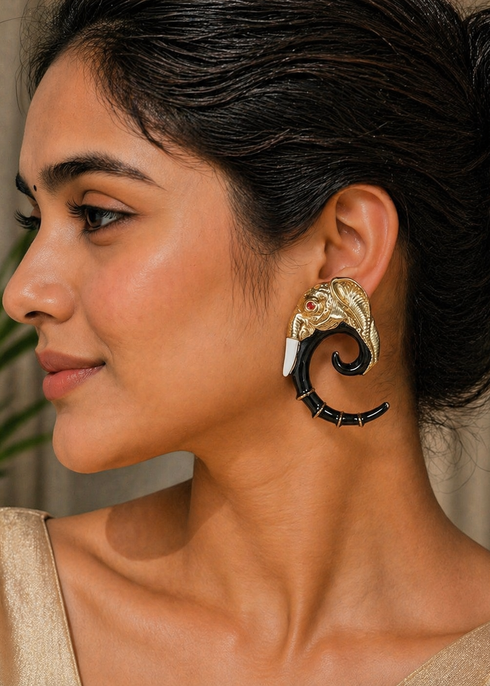 Royal Elephant Spiral Statement Earrings