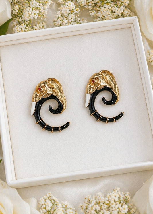 Royal Elephant Spiral Statement Earrings