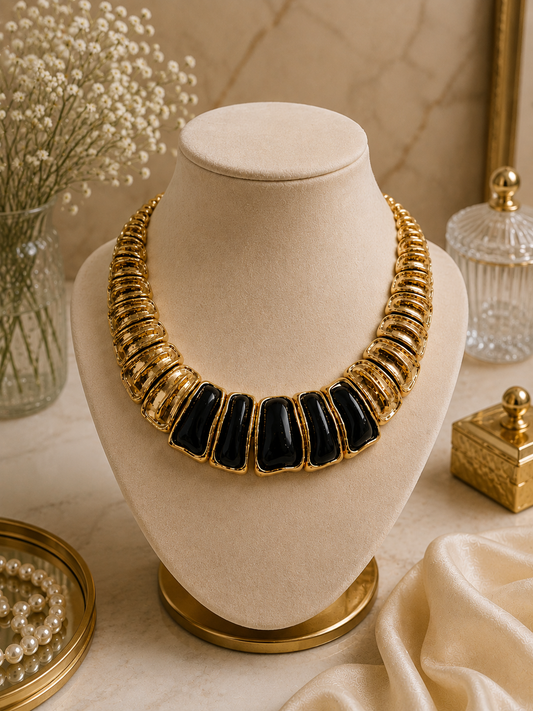 Midnight Ivory Enamel Necklace displayed on a jewellery bust