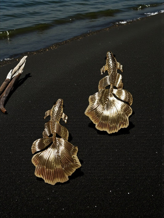 Golden Betta Fish Statement Earrings