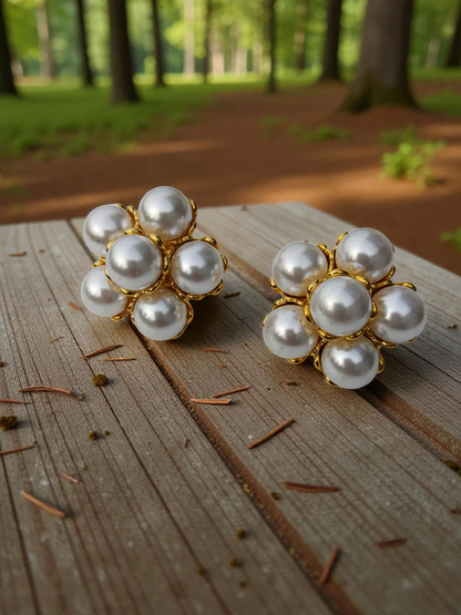 Floral Pearl Cluster Earrings