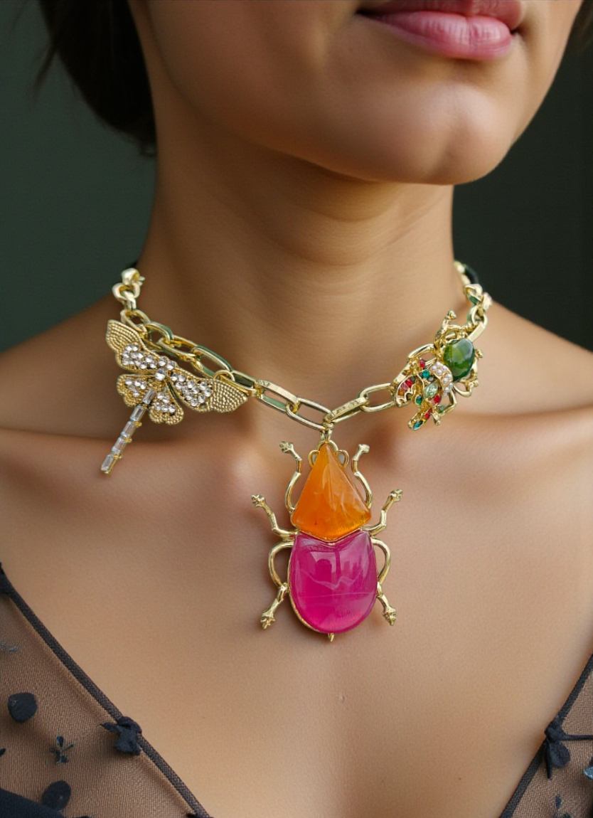 Enchanted Beetle Statement Necklace