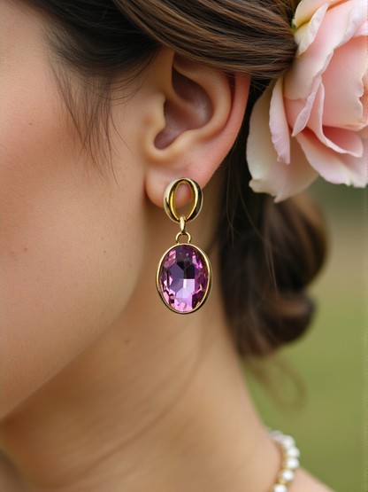 Pink Gem Drop Earrings