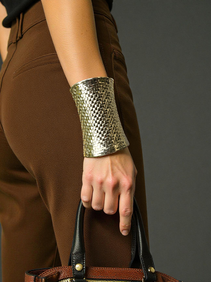 Gold Textured Wide Cuff Bracelet