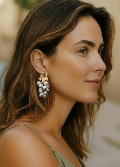 Golden Grape Pearl Earrings
