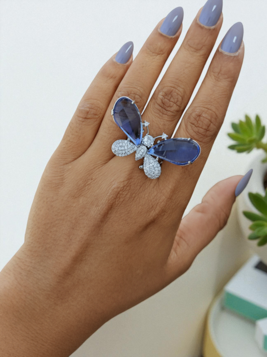Blue Aura Butterfly Ring