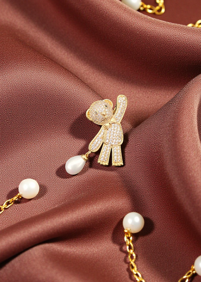 Pearl Teddy Brooch