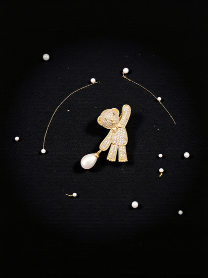 Pearl Teddy Brooch