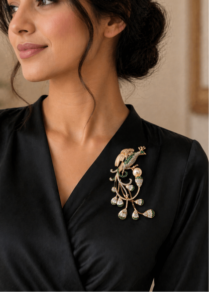 Emerald Peacock Royale Brooch