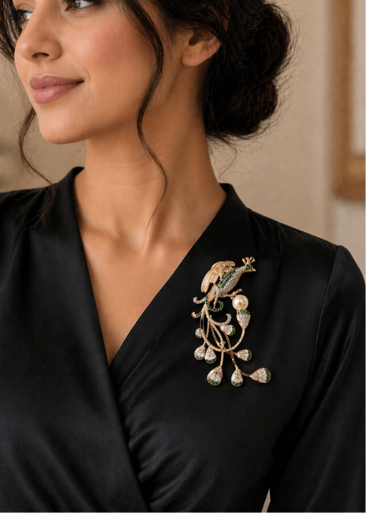 Emerald Peacock Royale Brooch