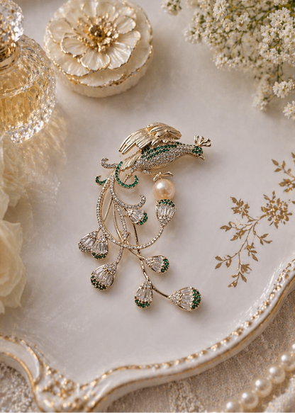 Emerald Peacock Royale Brooch