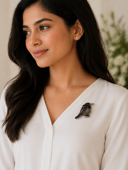 Midnight Sparrow Brooch