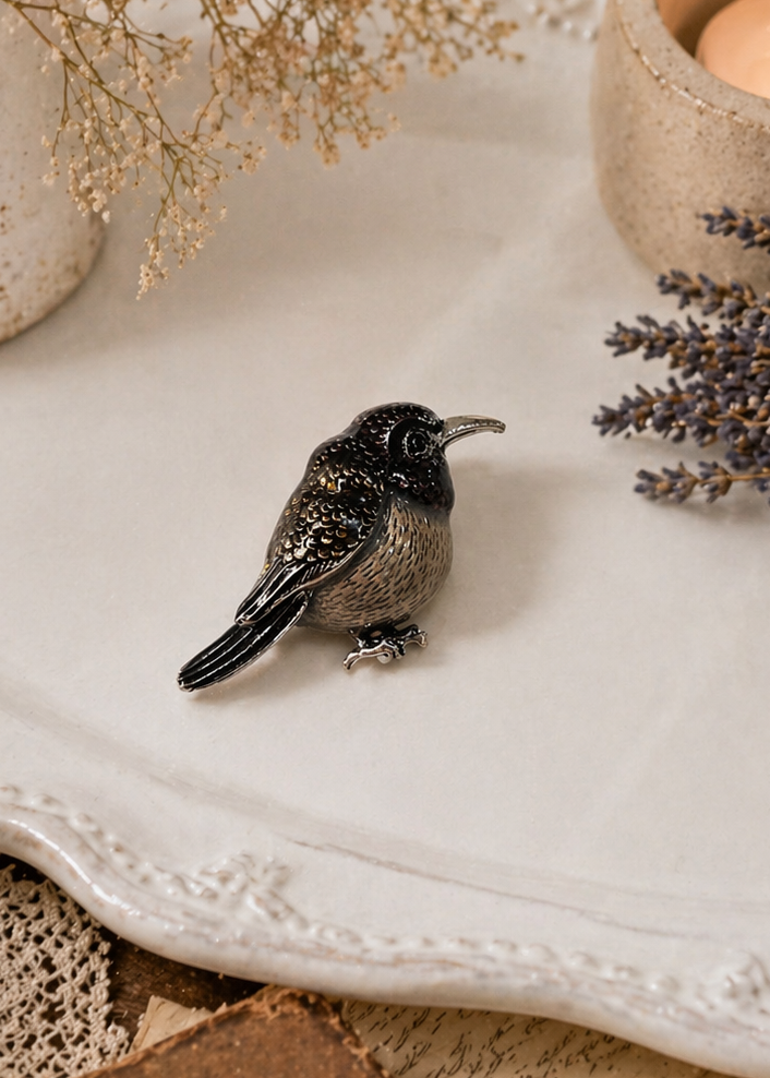 Midnight Sparrow Brooch