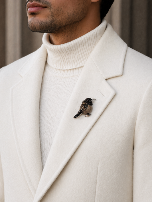 Midnight Sparrow Brooch