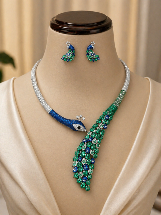 Emerald Peacock Necklace Set