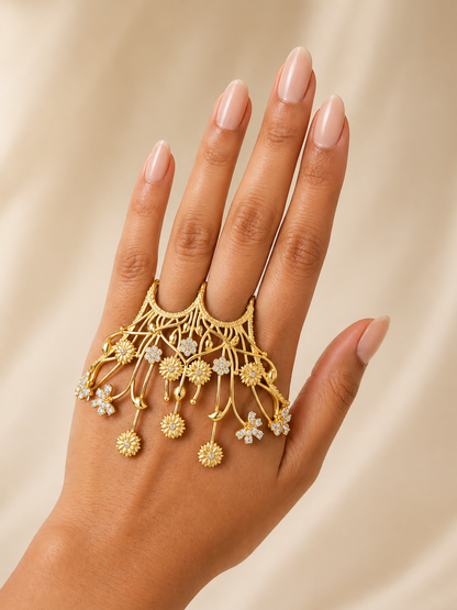 Floral Veil Hand Harness Ring