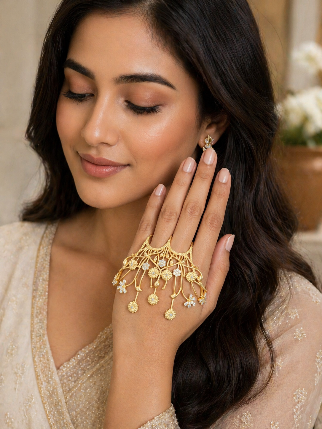Floral Veil Hand Harness Ring