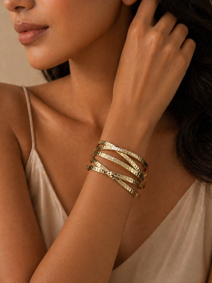 Golden Crisscross Textured Hand Cuff