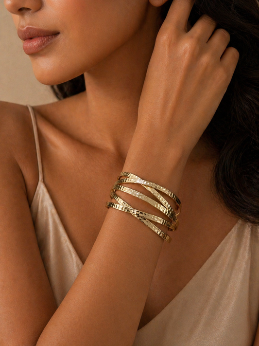 Golden Crisscross Textured Hand Cuff