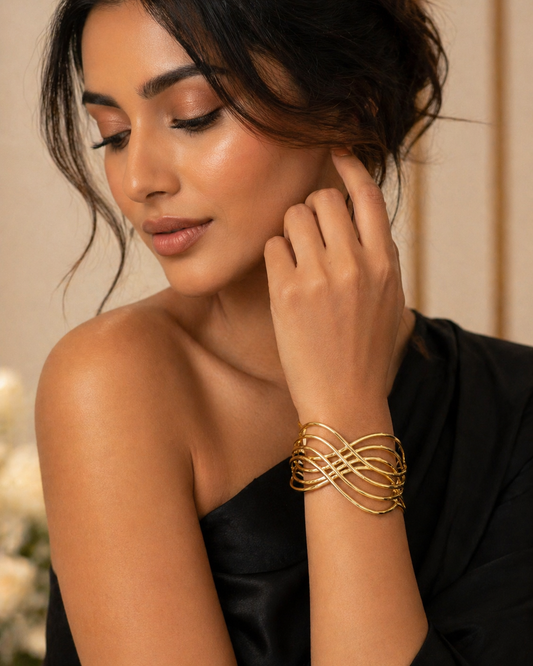 Golden Wave Mesh Cuff