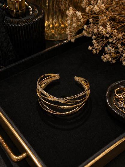 Golden Crisscross Textured Hand Cuff