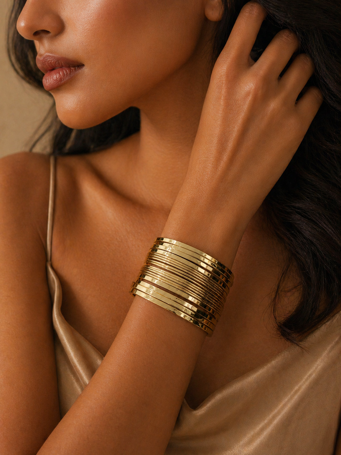 Golden Layered Hand Cuff