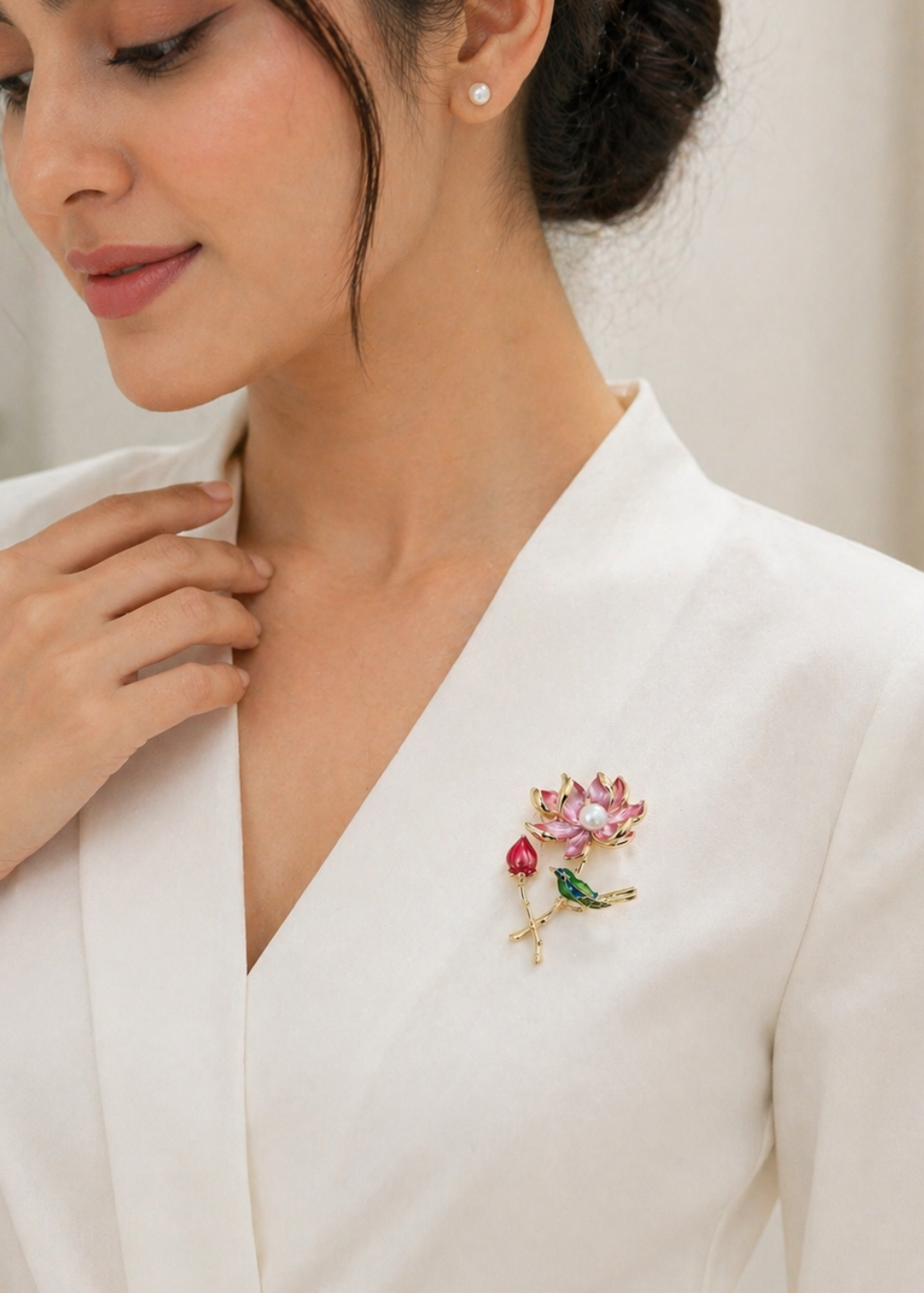 Blooming Lotus Bird Brooch