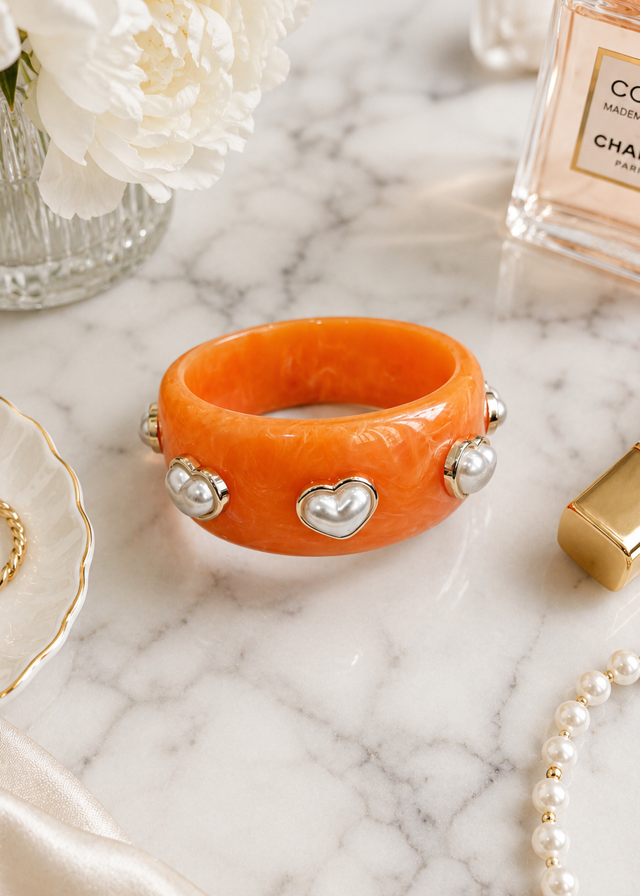 Orange Pearl Heart Bangle