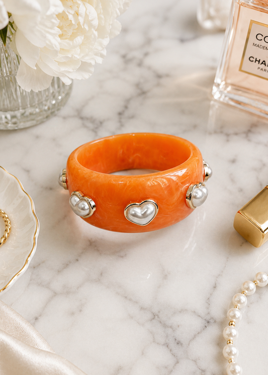 Orange Pearl Heart Bangle