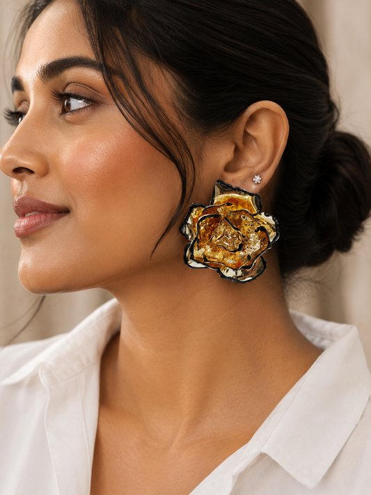 Golden Rose Statement Earrings