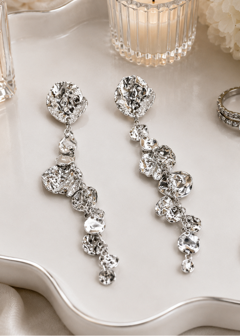 Molten Silver Dangler Statement Earrings