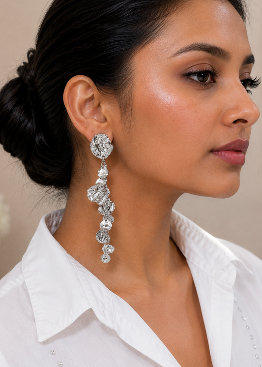 Woman wearing Molten Cascade Earrings
