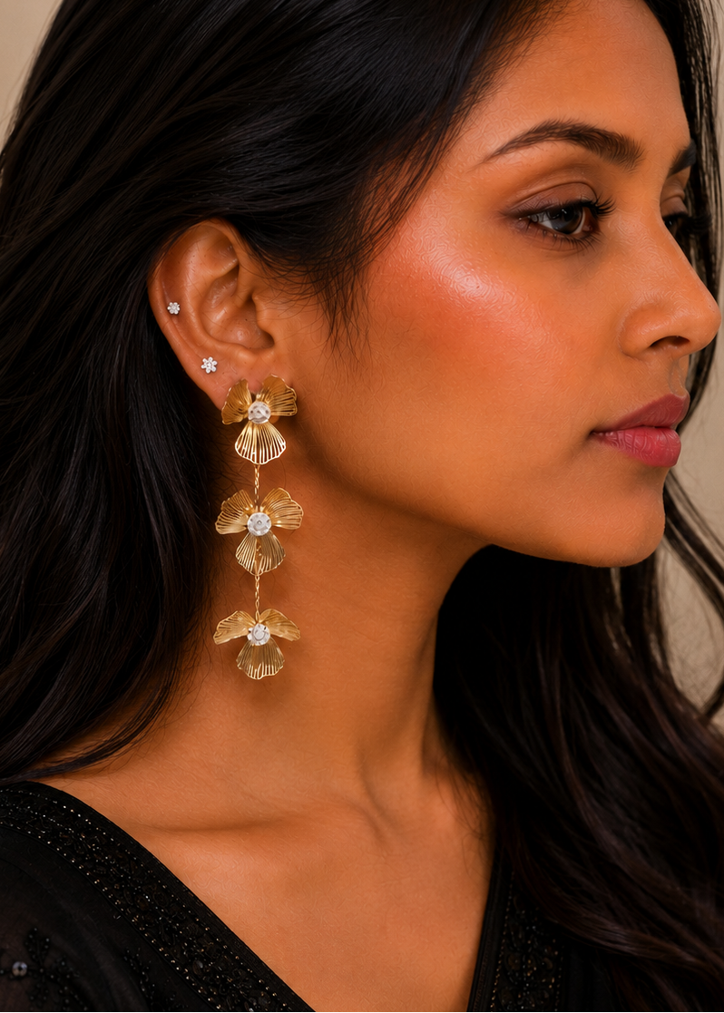 Golden Petal Cascade Earrings
