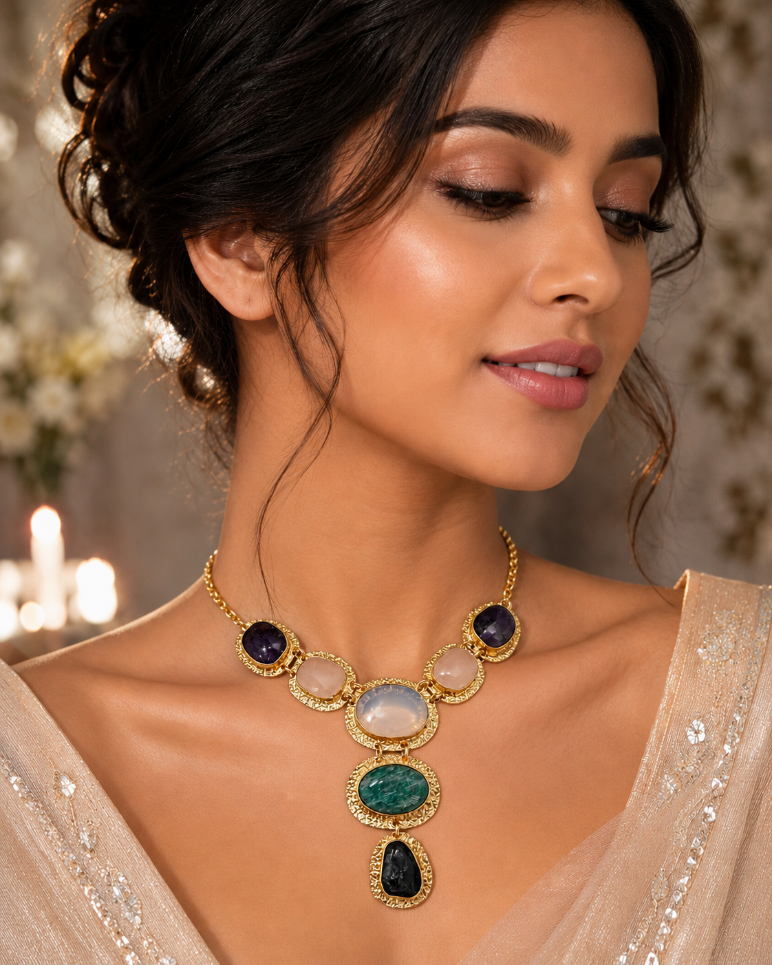 Gold Gems Drop Choker