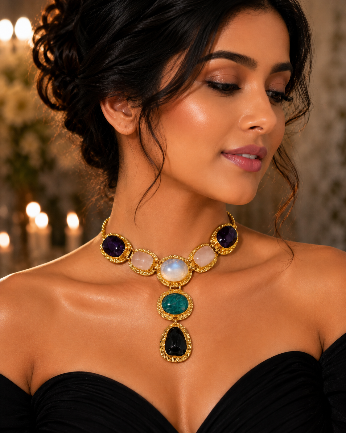 Gold Gems Drop Choker