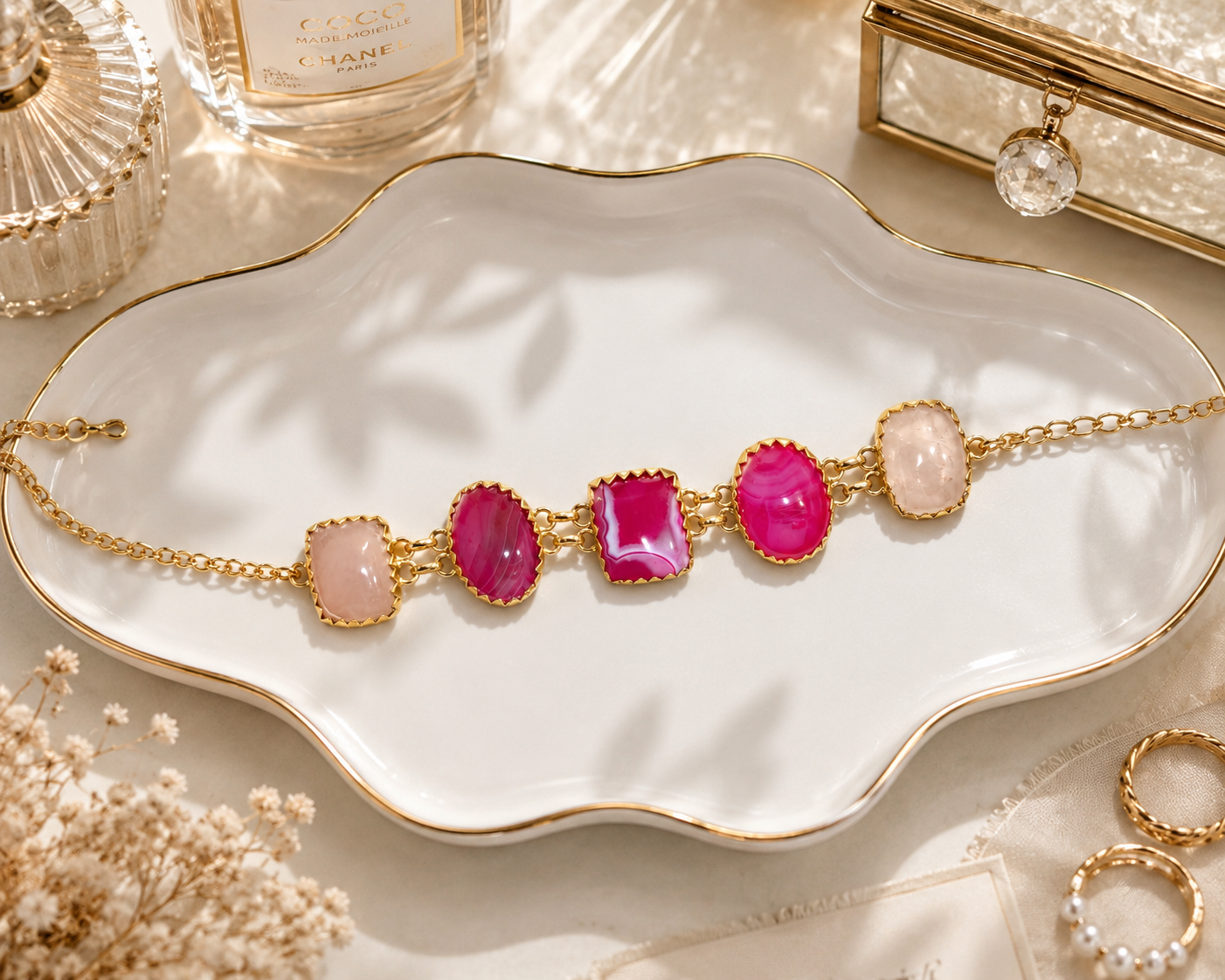 Pink Natural Stone Choker Set