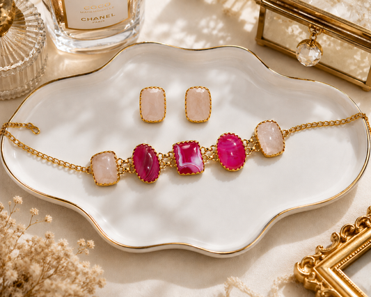 Pink Natural Stone Choker Set