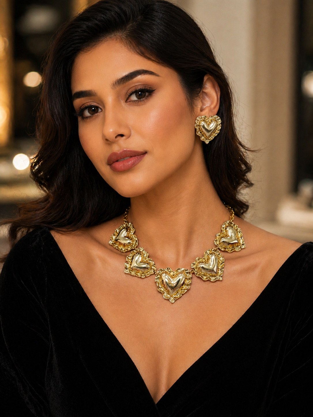 Golden Heart Necklace Set