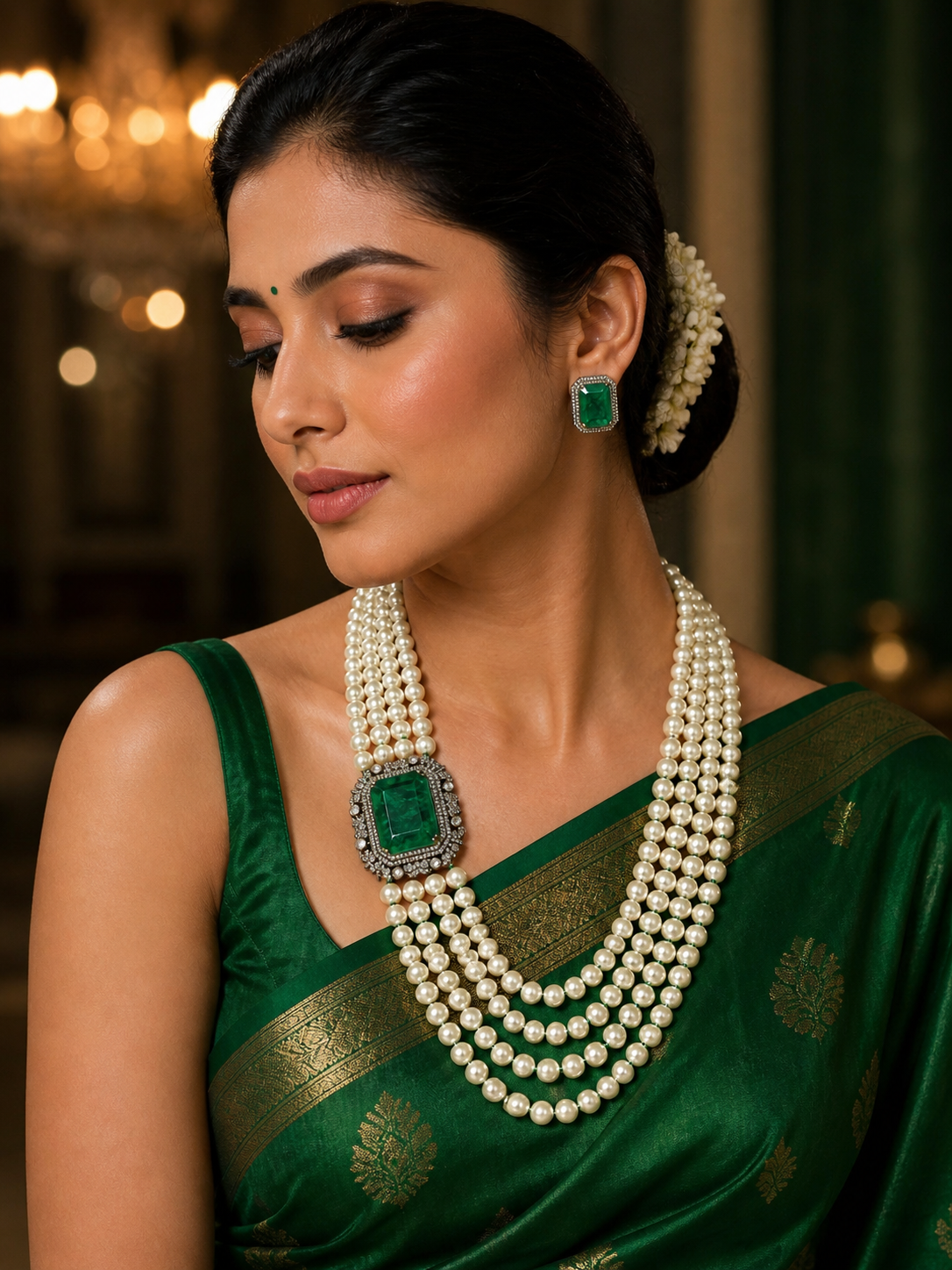 Emerald Pearl Necklace Set