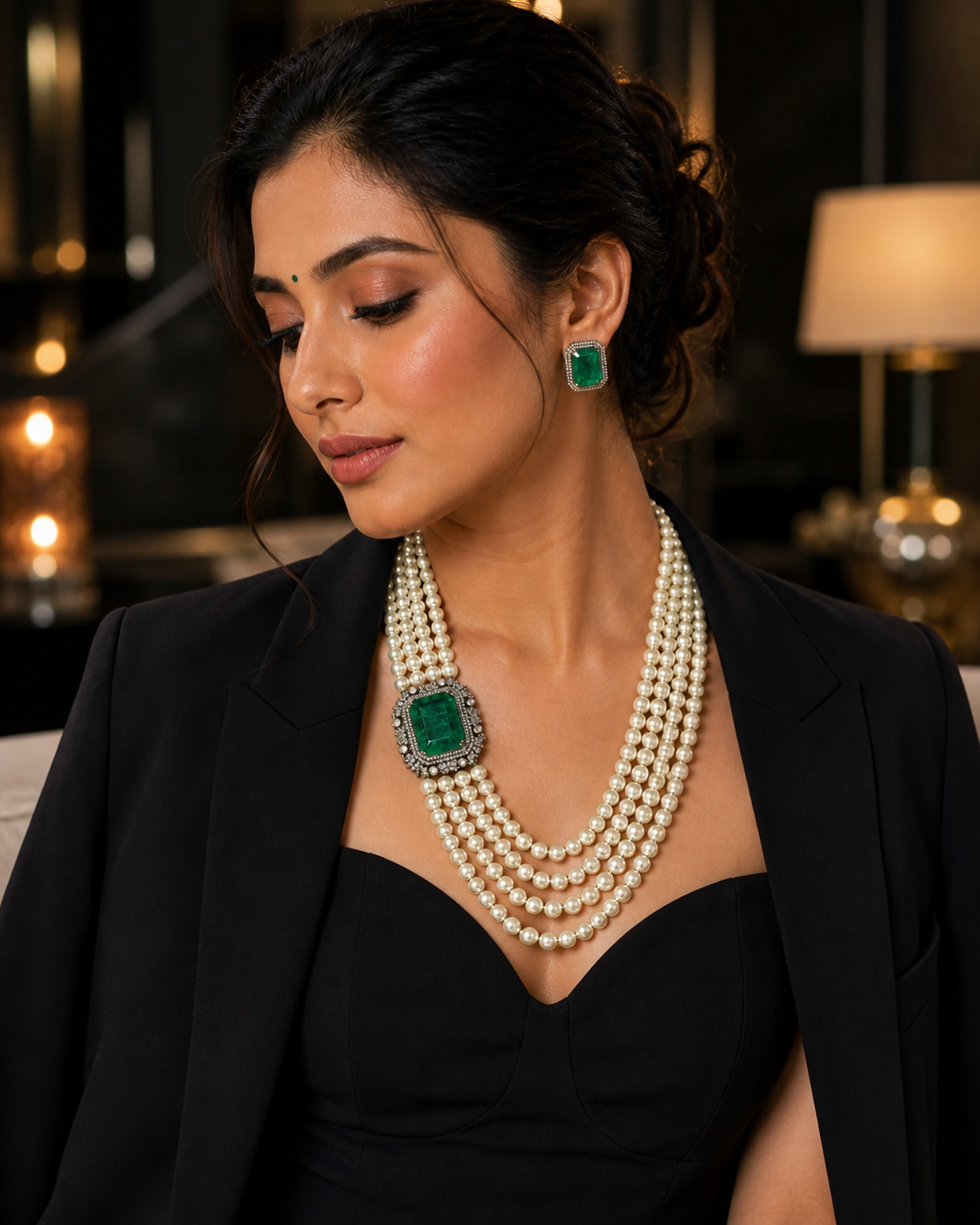 Emerald Pearl Necklace Set